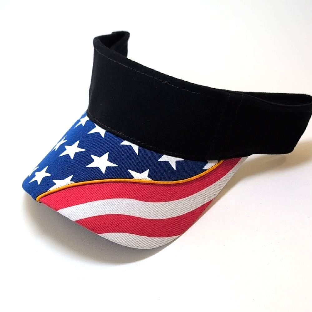 OTTO Black American Flag Visor Hat Velcro 4th July